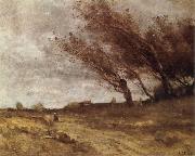 Jean Baptiste Camille  Corot Le Coup du Vent oil painting reproduction